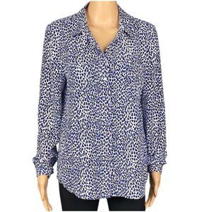 Juicy Couture Blue Leopard Print Long Sleeve Collared Button Down Blouse Size XS